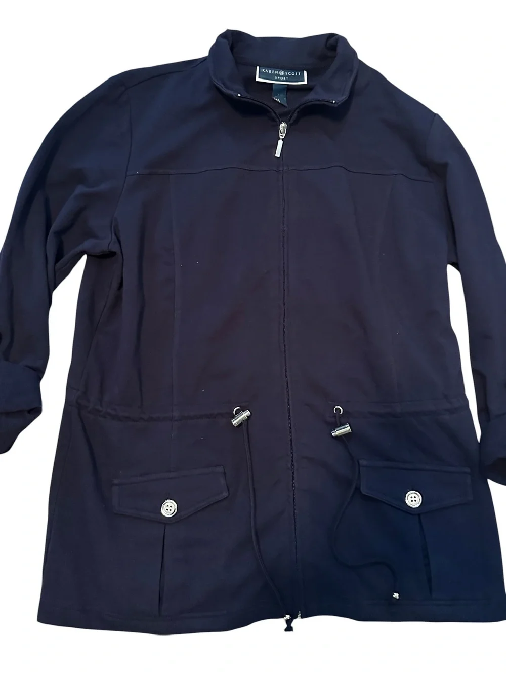 Karen Scott Navy Zip-Front Jacket and Pants Set